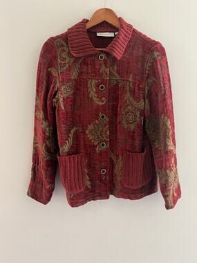Susan Bristol Tapestry Button Down Collared Jacket Wearable Art Floral Small JL
